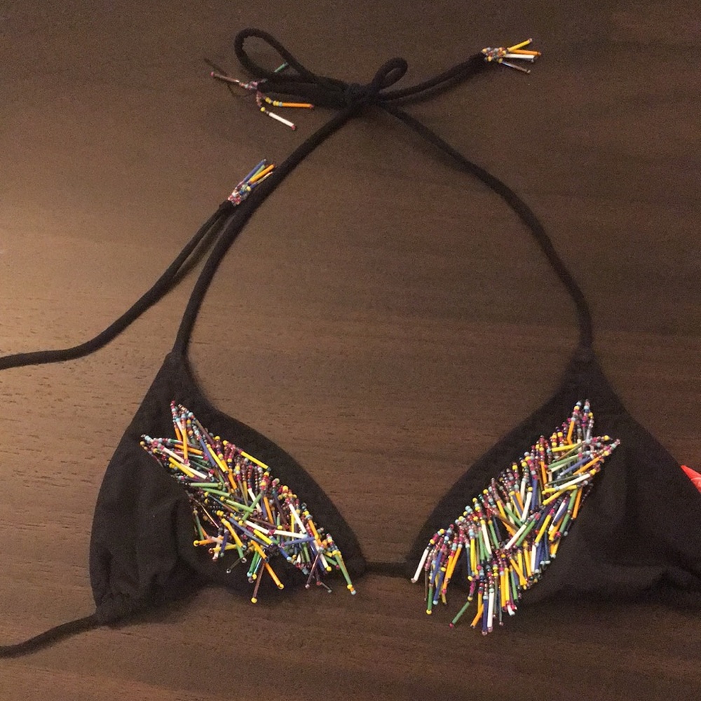 Red Carter Beaded Bikini Top